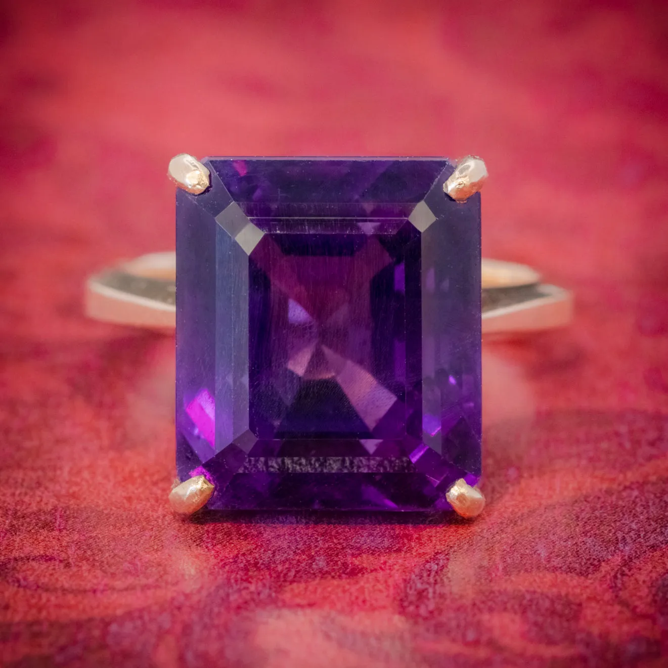 Vintage 6Ct Emerald Cut Amethyst Ring 9Ct Gold Circa 1960