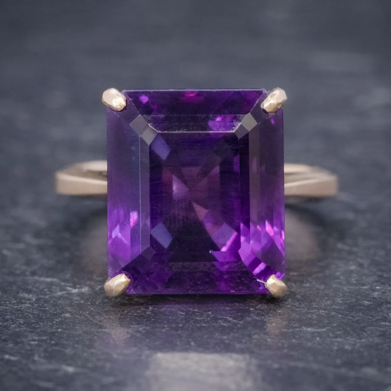 Vintage 6Ct Emerald Cut Amethyst Ring 9Ct Gold Circa 1960