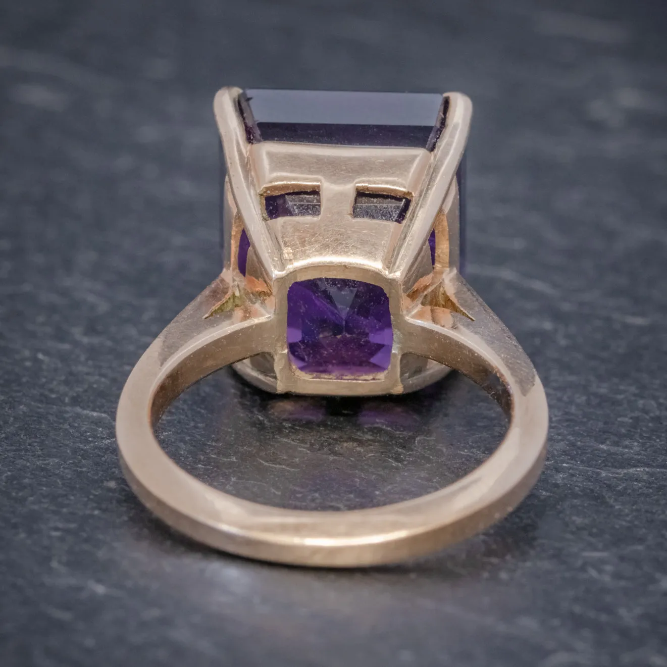 Vintage 6Ct Emerald Cut Amethyst Ring 9Ct Gold Circa 1960