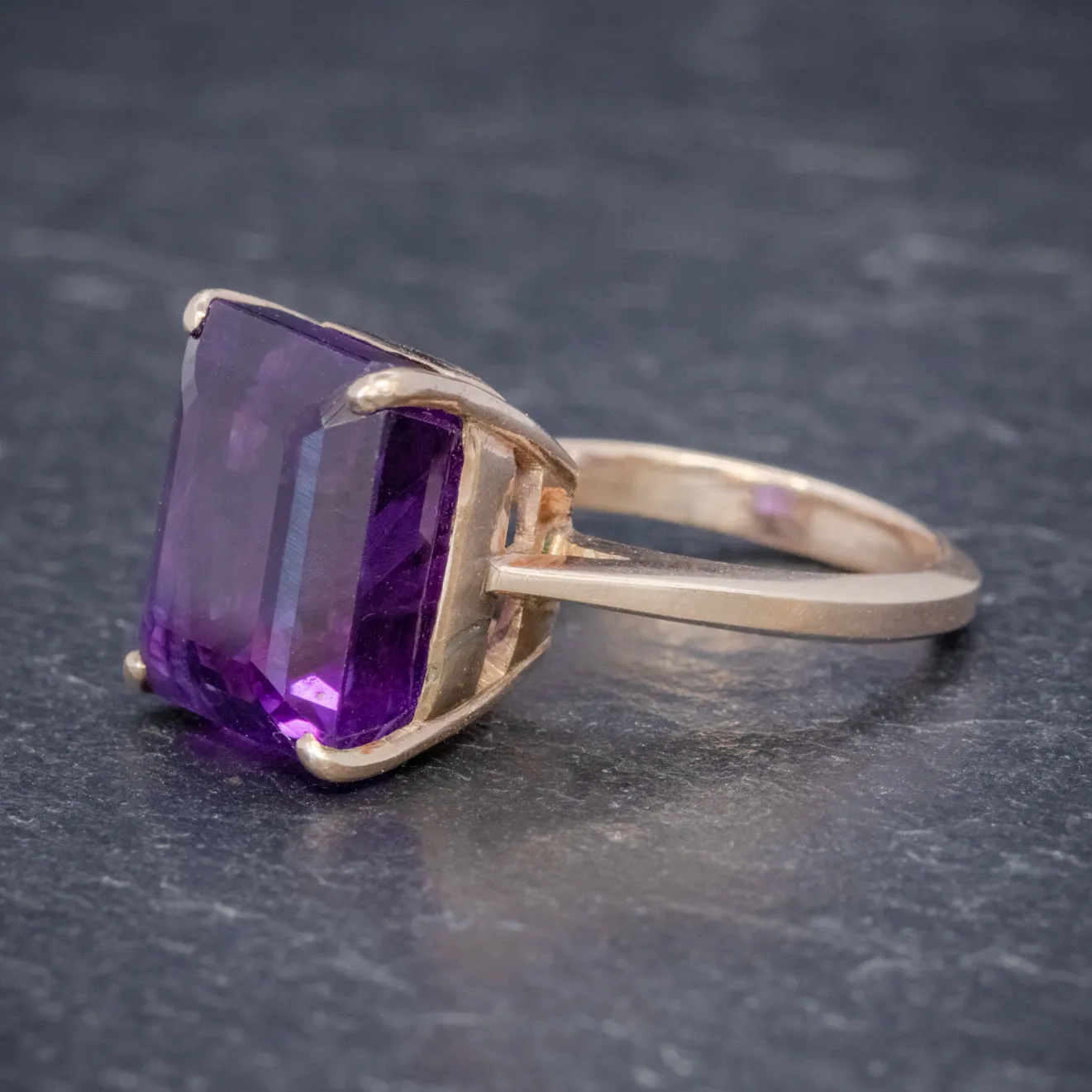 Vintage 6Ct Emerald Cut Amethyst Ring 9Ct Gold Circa 1960