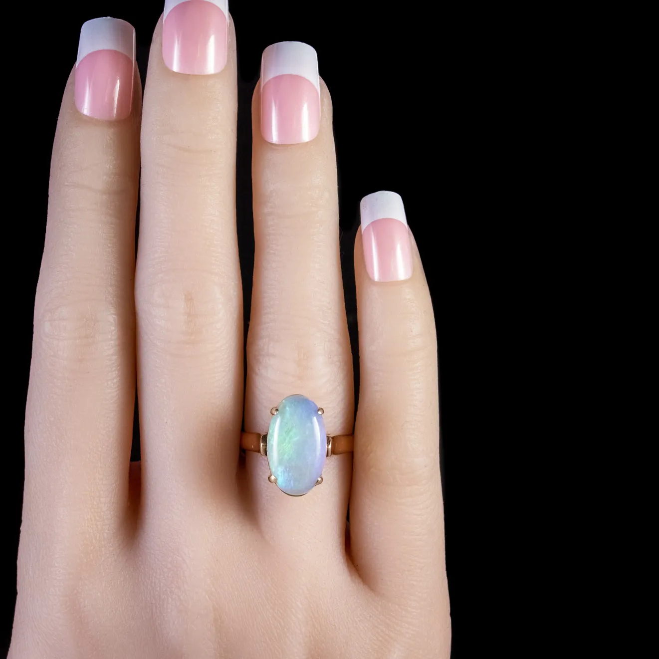 Vintage Cabochon Cut Opal Ring 14Ct Gold Circa 1940