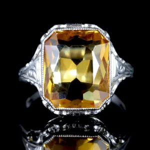 Vintage Citrine Ring 18Ct White Gold Ring