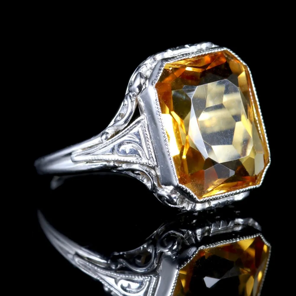 Vintage Citrine Ring 18Ct White Gold Ring