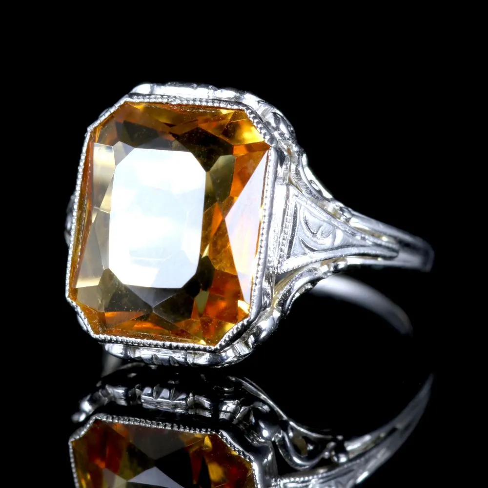 Vintage Citrine Ring 18Ct White Gold Ring