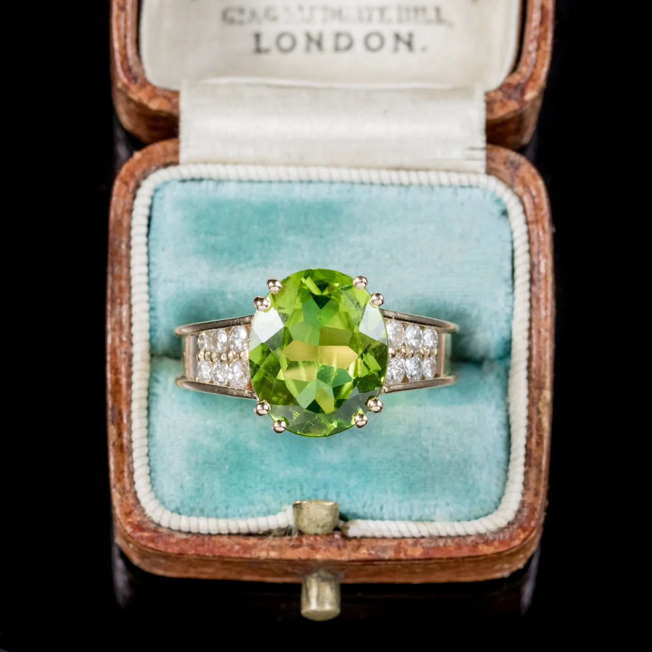 Vintage French Peridot Diamond Ring 18Ct Gold