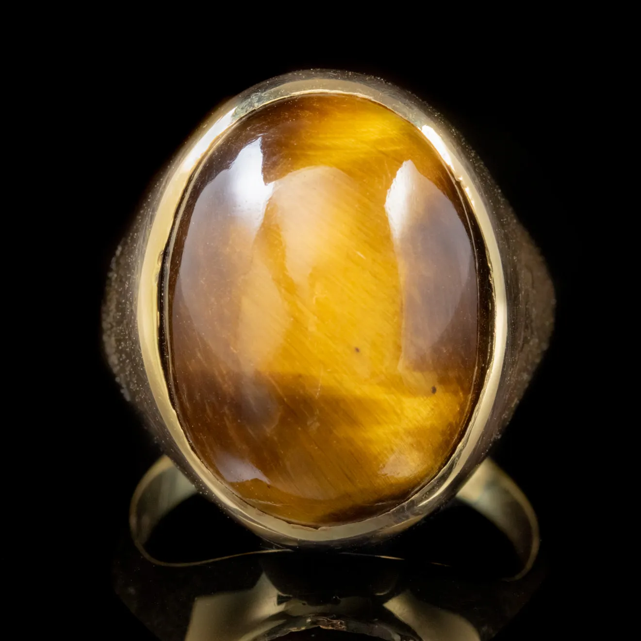 Vintage Large Tigers Eye Gold Signet Ring Circa 1970