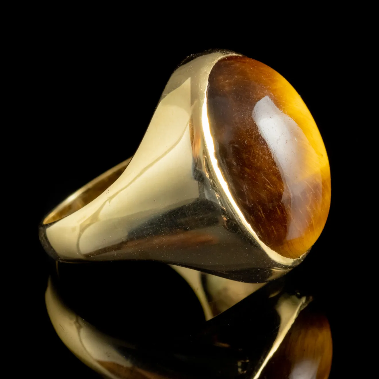 Vintage Large Tigers Eye Gold Signet Ring Circa 1970