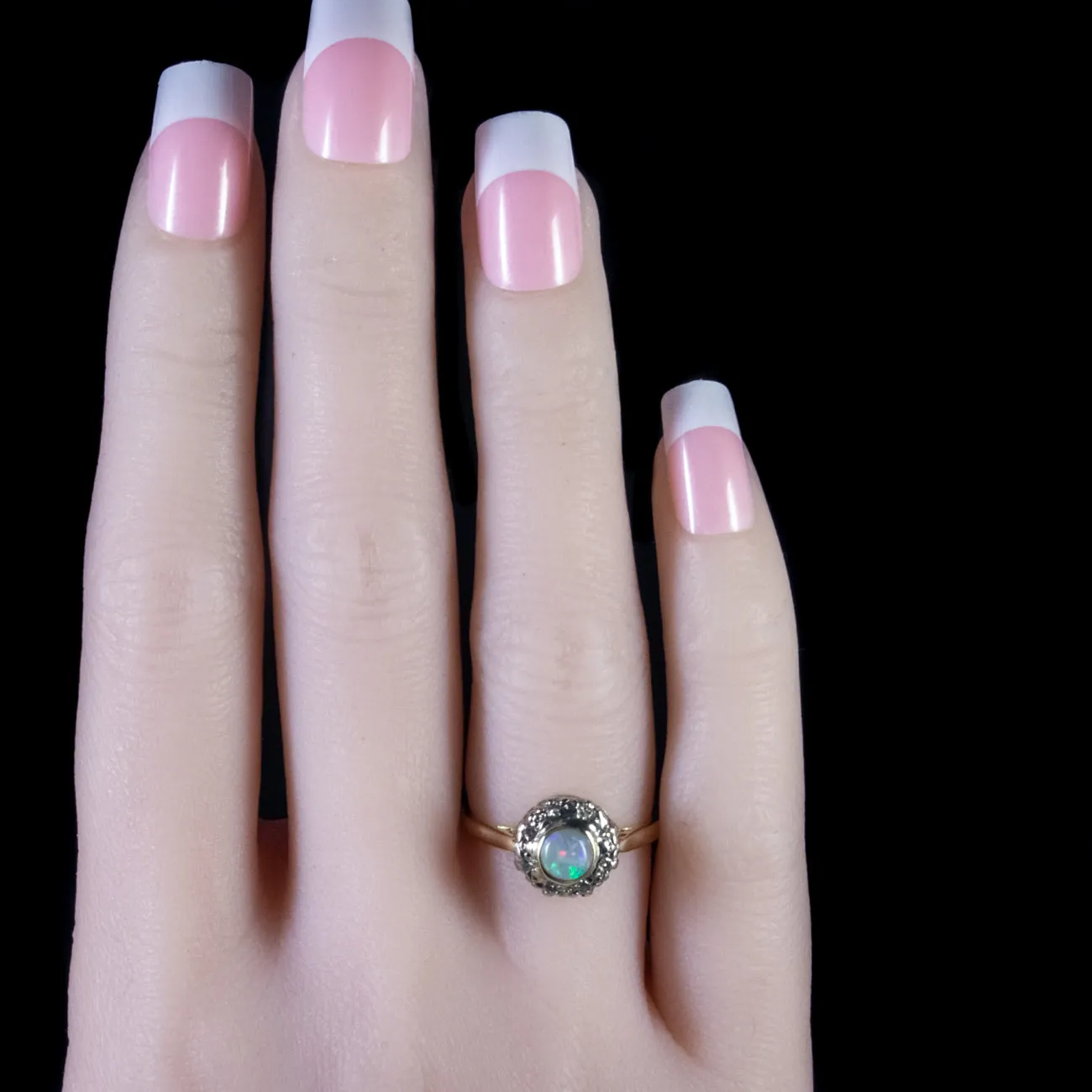 Vintage Opal Diamond Cluster Ring 18Ct Gold Dated 1964