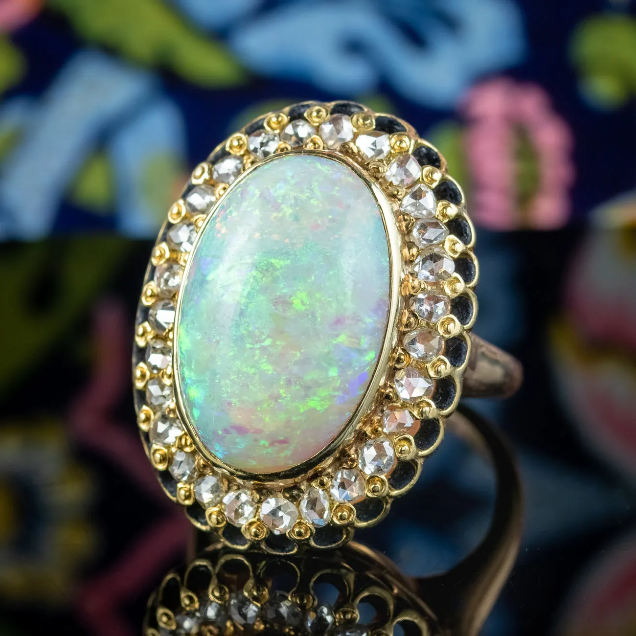 Vintage Opal Diamond Cocktail Ring 14ct Natural Opal