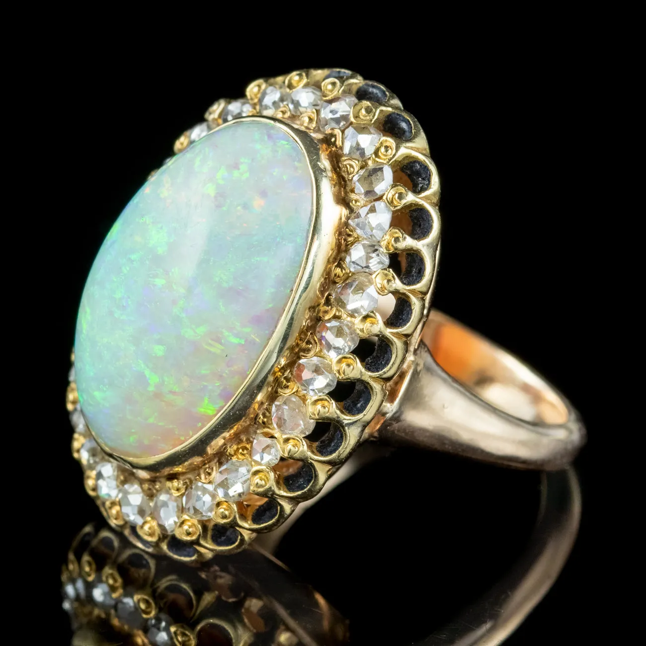 Vintage Opal Diamond Cocktail Ring 14ct Natural Opal