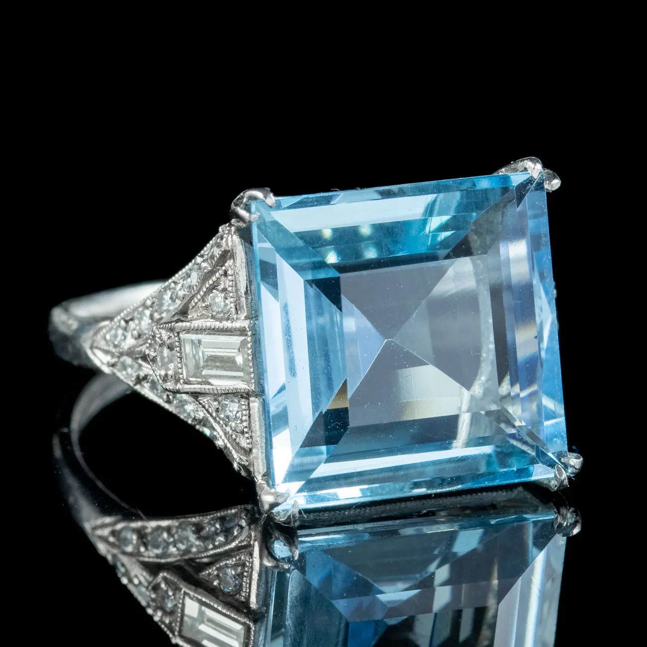 Vintage Square Aquamarine Diamond Ring 6ct Aqua