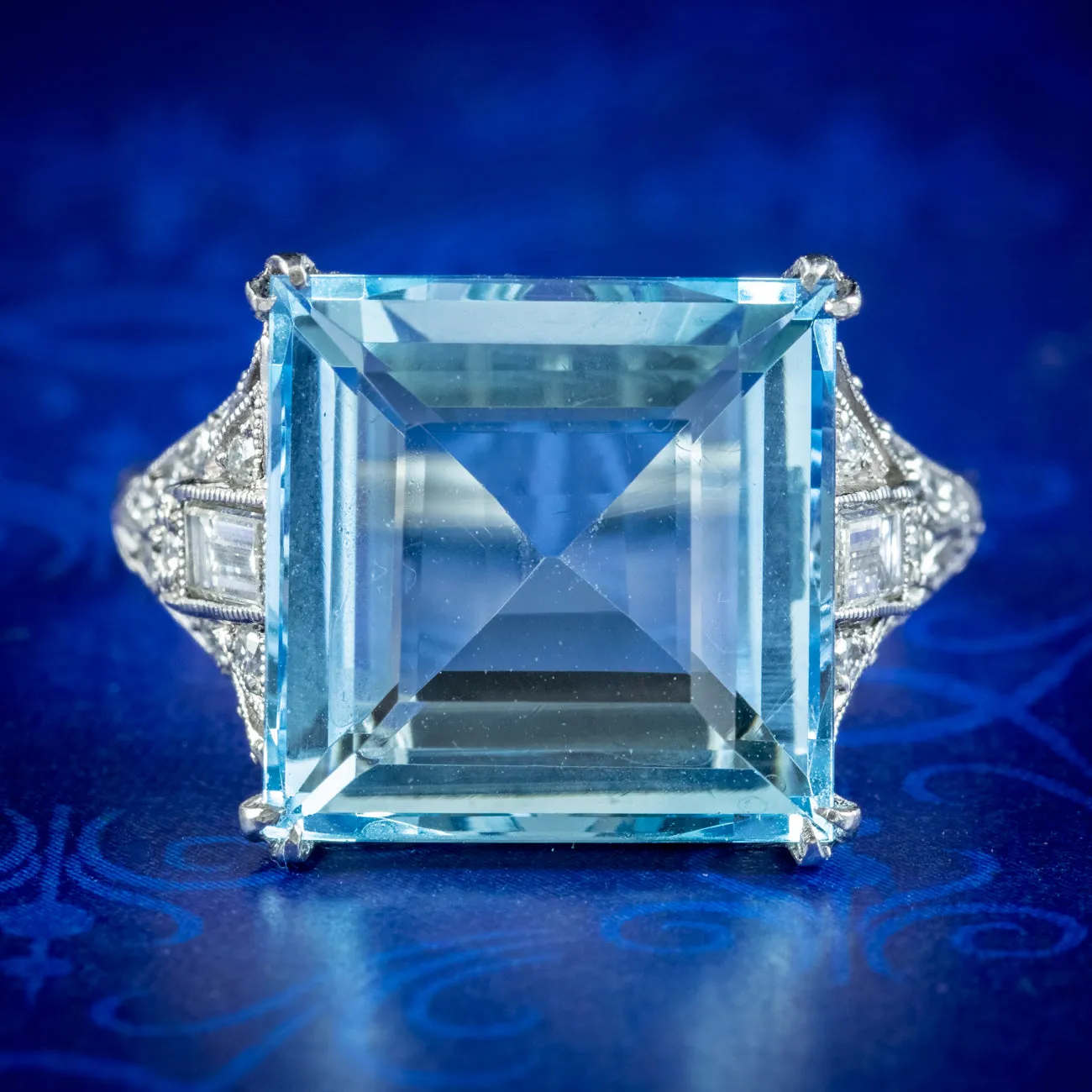 Vintage Square Aquamarine Diamond Ring 6ct Aqua