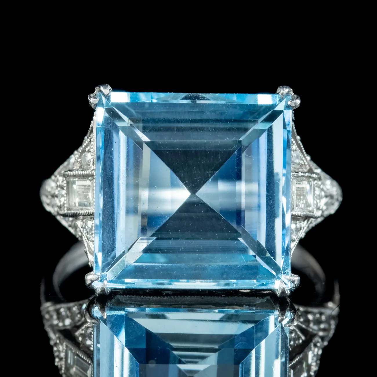 Vintage Square Aquamarine Diamond Ring 6ct Aqua