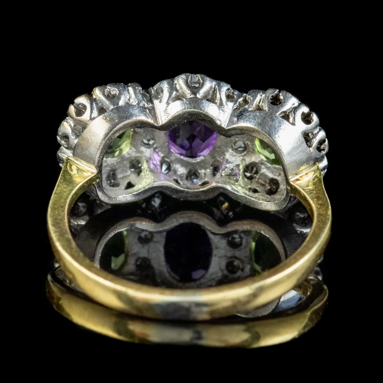 Vintage Suffragette Cluster Ring Diamond Peridot Amethyst Dated 1976