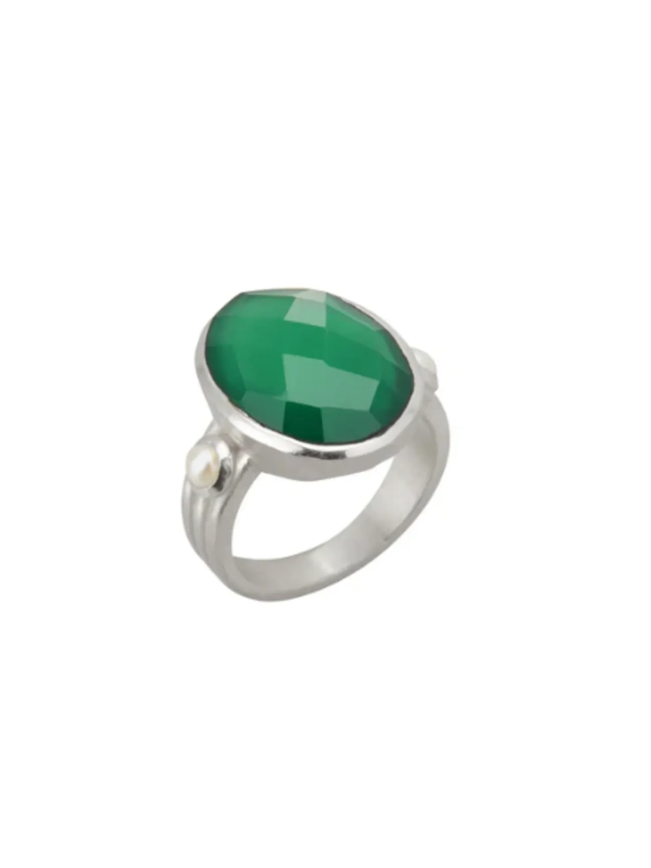 Wandering Soul Green Onyx & Pearl Ring