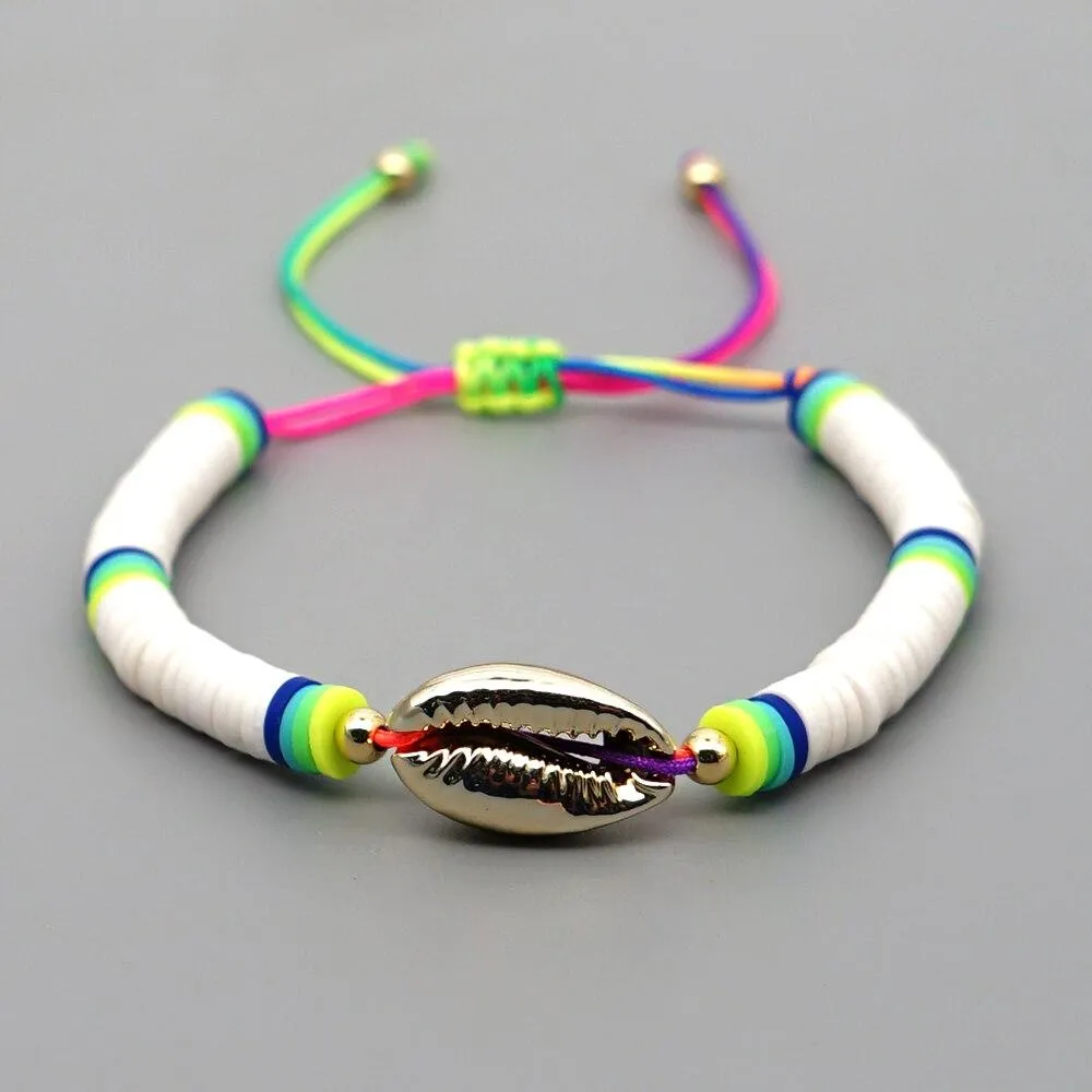 Women Handmade Colourful Seashell Heishi Disc Shell Adjustable Bracelet