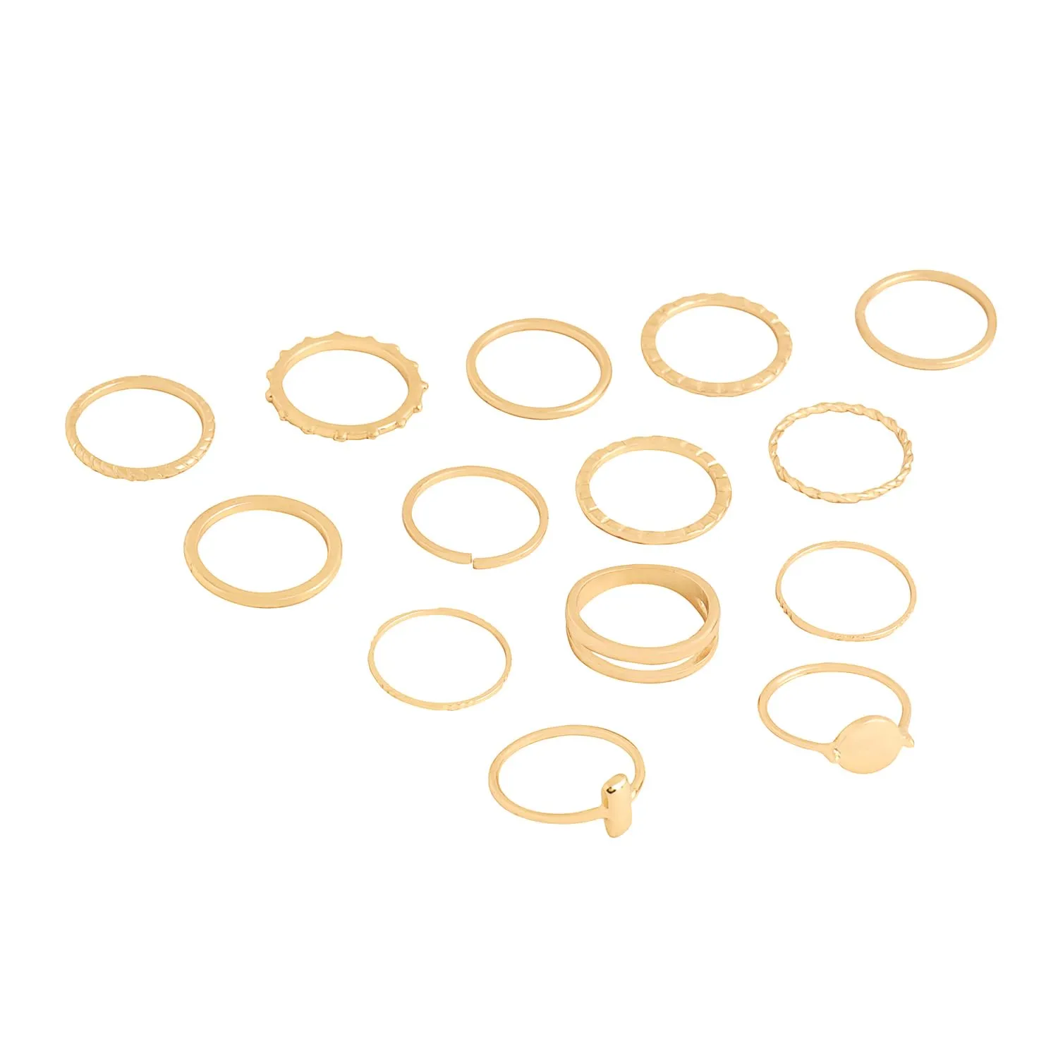 Yellow Chimes Rings for Women and Girls Fashion Aesthetic Golden Ring Set | Gold Plated Aesthetic Ring Knuckle Rings Set 14 Pcs Combo Geometric Rings | Birthday Gift For Girls and Women